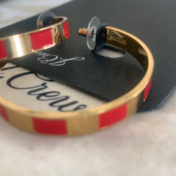 NWOT J Crew LEAH hoops GOLD & POPPY enamel earrings - Picture 6 of 7